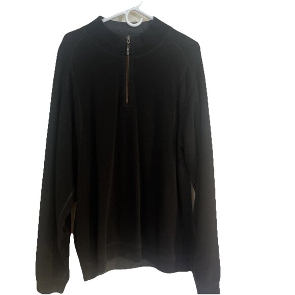 Tommy Bahama Mens 1/4 Zip Sweater Mens XXL ? Black Gray Reversible Heavyweight - Picture 5 of 11